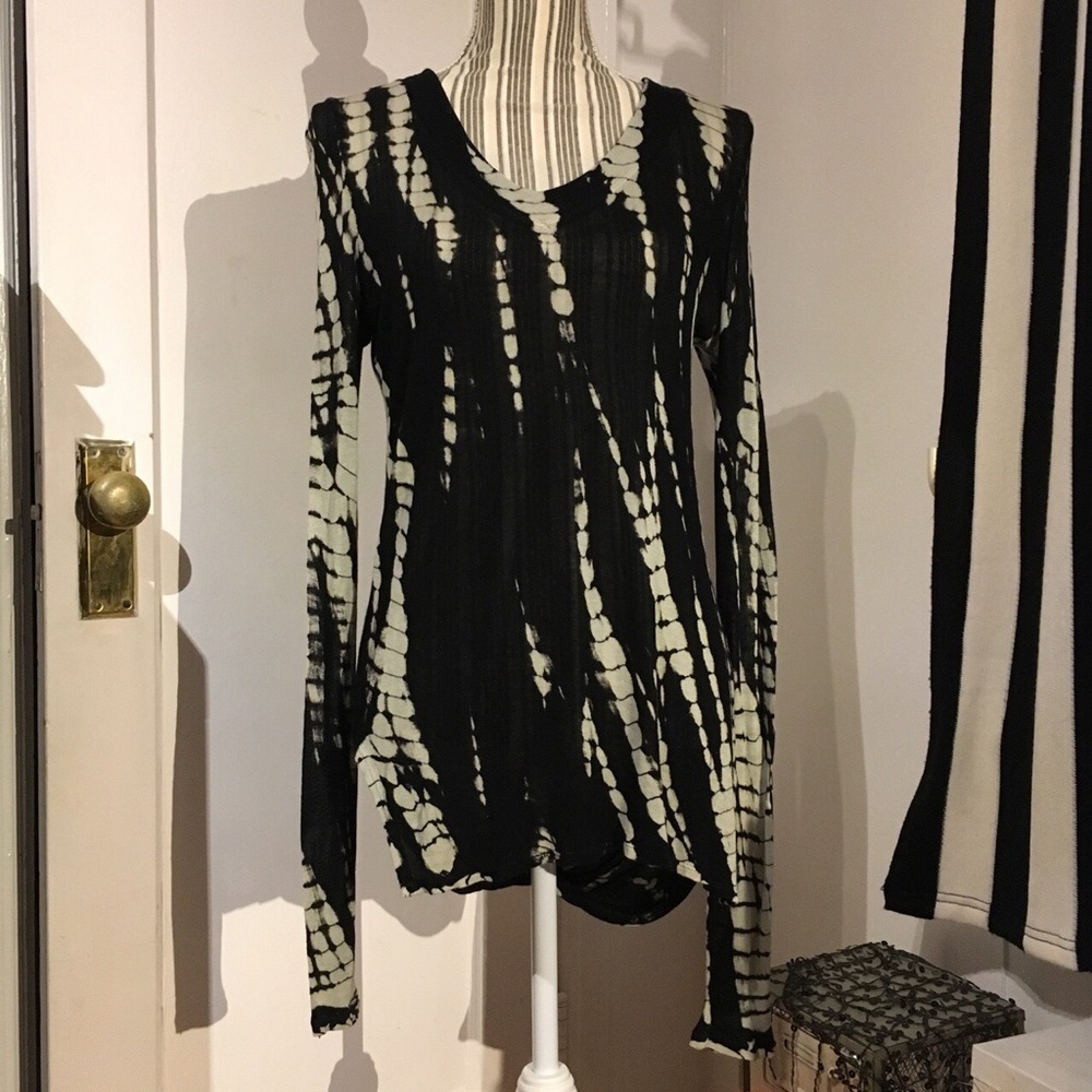 Flowy Faux Tie-Dyed XCVI Black Top